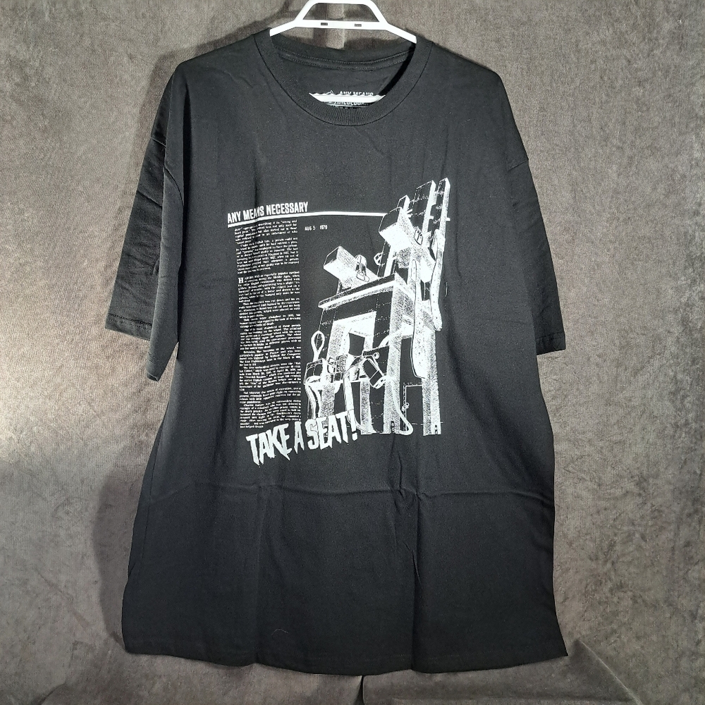 Any Means Necessary Hot Seat "Take A Seat" Black White Graphic Tee NEW 2XL OOP